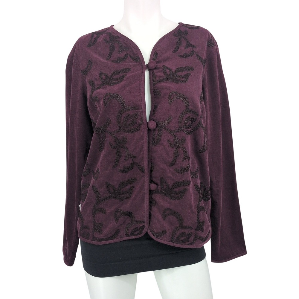 Pure J Jill Corduroy Floral Embroidered Blazer Jacket Button Up Boho Artsy Small
